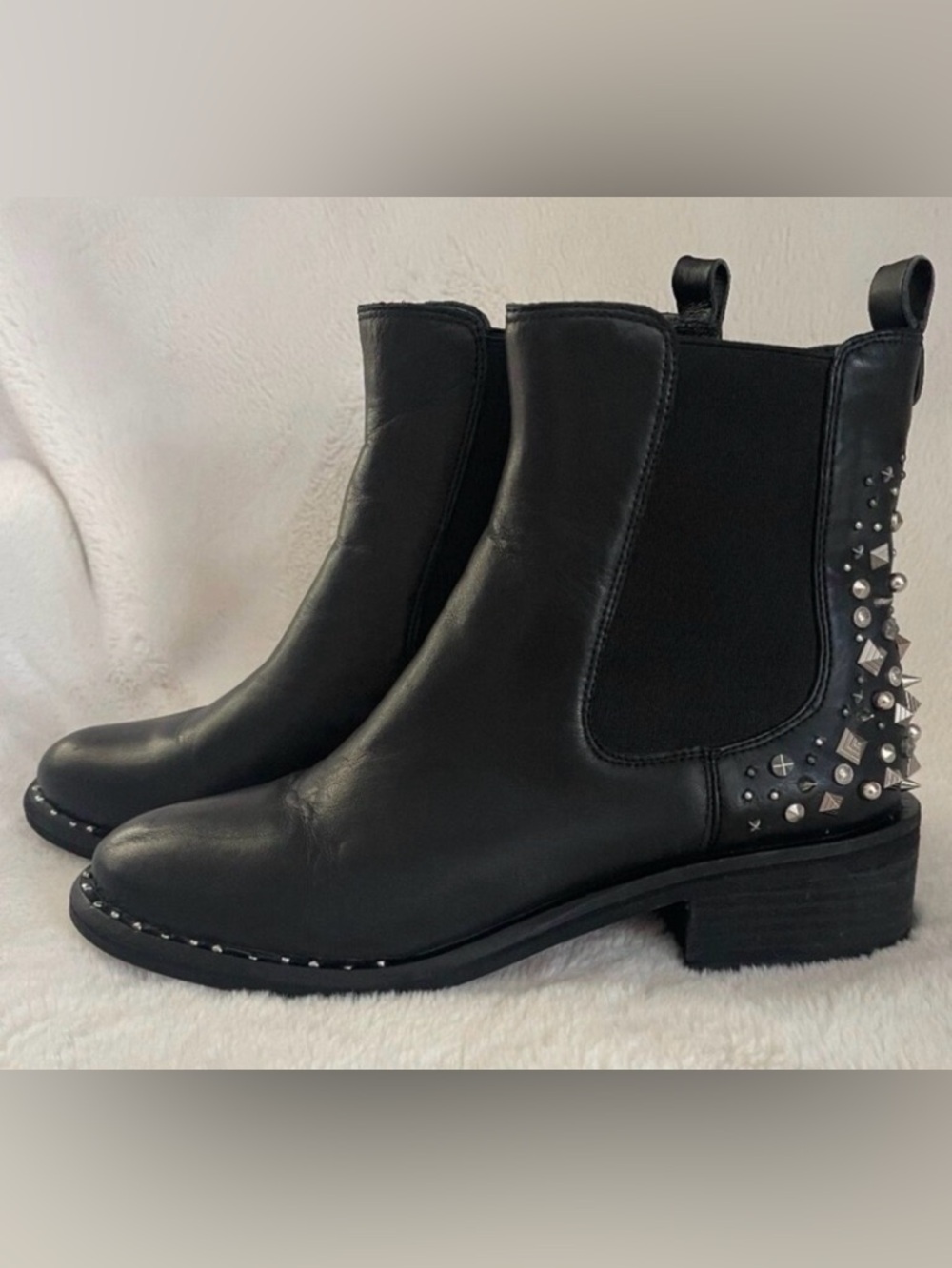 “Sam Edelman” Black Leather Boots “Dover” with Silver Studs. Size 7M